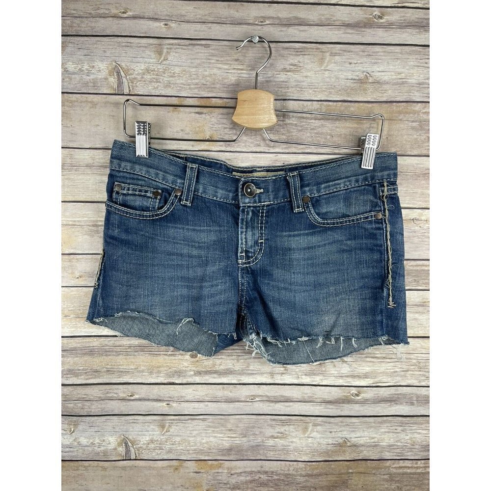 BKE Buckle Size 29 Mya Cutoff Denim Shorts Raw Hems Custom Stretchy Blue Jean